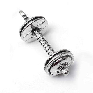 Dije Pesa Mancuerna Fitness Tono Plata Envejecida 33x11.5mm | 2 uds