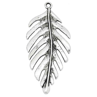 Maxi Dije Hoja de Helecho Calada Tono Plata Envejecida 47x22mm | 1 ud
