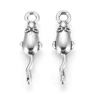 Dije Ratón Pequeño Tono Plata Envejecida 21.5x6mm | 12 uds