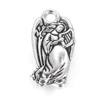 Dije Ángel con Arpa Celestial Tono Plata Envejecida 22.5x11mm | 7 uds