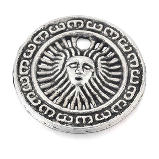 Dije Medallón Sol Mitológico con Rostro Tono Plata Envejecida 15mm | 3 uds