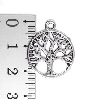 Dije Árbol de la Vida Redondo Calado Tono Plata Envejecida 24x20mm | 4 uds