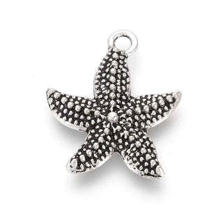 Dije Estrella de Mar con Relieve Granulado Tono Plata Envejecida 22x18mm | 3 uds