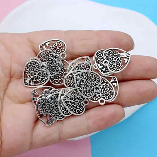 Dije Árbol de la Vida Calado en Silueta de Corazón Tono Plata Envejecida 18x17mm | 6 uds