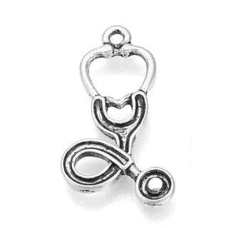 Dije Estetoscopio Médico Calado Tono Plata Envejecida 28x15mm | 8 uds