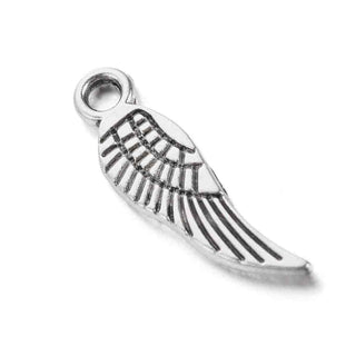 Mini Dije Ala de Ángel Lineal Tono Plata Envejecida 17x5mm | 25 uds