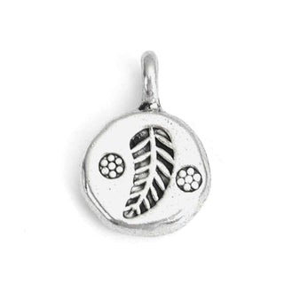 Dije Medalla Circular con Hoja Rústica Tono Plata Envejecida 14x10mm | 7 uds