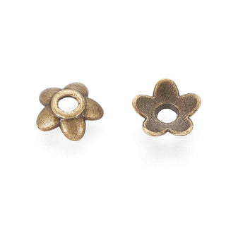 Casquete de Abalorio Flor 5 Pétalos Liso Aleación Estilo Tibetano Tono Bronce Envejecido | 60 uds