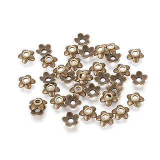 Casquete de Abalorio Flor 5 Pétalos Liso Aleación Estilo Tibetano Tono Bronce Envejecido | 60 uds