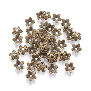 Casquete de Abalorio Flor Pétalos Lisos con Nervadura Aleación Tono Bronce Envejecido | 20 uds
