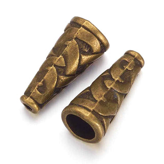 Terminal de Cordón tipo Cono Textura Tejido Aleación Estilo Tibetano Tono Bronce Envejecido | 6 uds