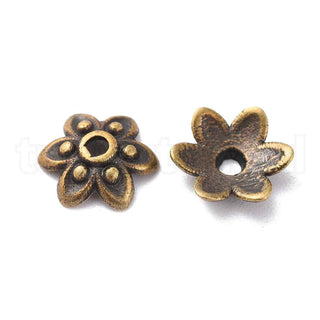 Tapas de cuentas estilo tibetano, bronce envejecido, 9x3 mm.