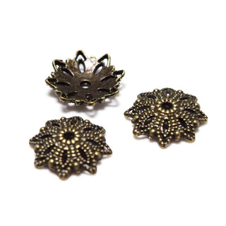 Casquete de Abalorio Flor Calada Aleación Tono Bronce Envejecido | 8 uds