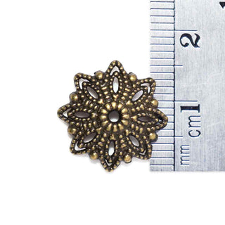 Casquete de Abalorio Flor Calada Aleación Tono Bronce Envejecido | 8 uds