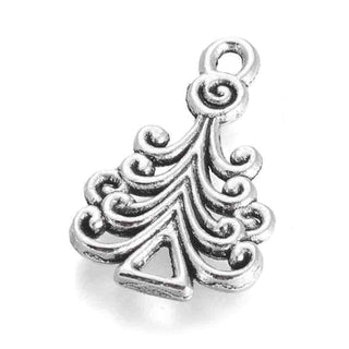 Dije Árbol de Navidad Ornamental con Filigrana Tono Plata Envejecida 23x13.5mm | 9 uds