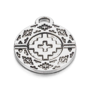 Dije Medalla Circular Cruz Andina Chakana Tono Plata Envejecida 28x25mm | 1 ud