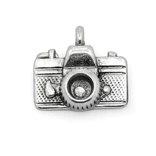 Dije Cámara Fotográfica Réflex Vintage Tono Plata Envejecida 13x13mm | 3 uds