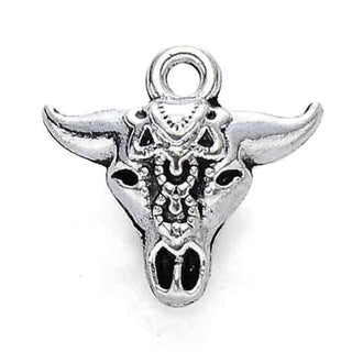 Dije Cabeza de Buey Tono Plata Envejecida 16.5x17mm | 4 uds