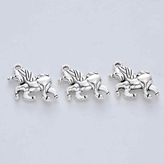 Dije Unicornio Místico en Galope Tono Plata Envejecida 21x16mm | 4 uds