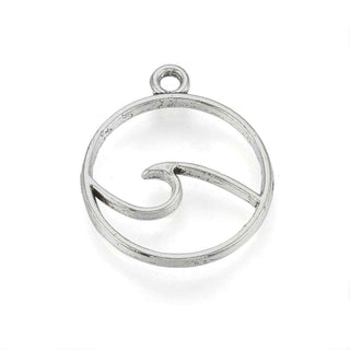 Mini Dije Ola de Mar en Marco Circular Calado Estilo Surf Tono Plata Antigua 14.5x12mm | 15 uds