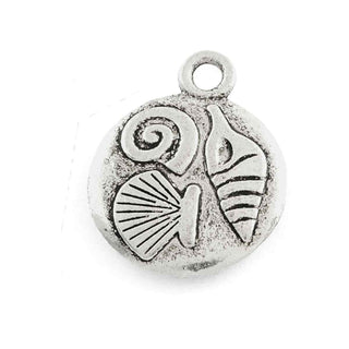 Dije Circular con Relieve de Conchas y Caracoles Marinos Tono Plata Envejecida 19x15mm | 5 uds