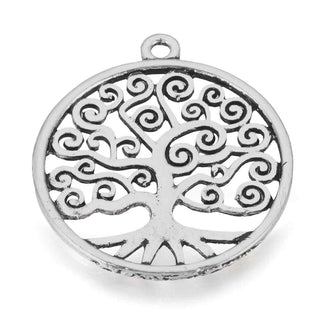 Maxi Dije Medallón Circular Calado Árbol de la Vida Celta Tono Plata Envejecida 37x33mm | 1 ud