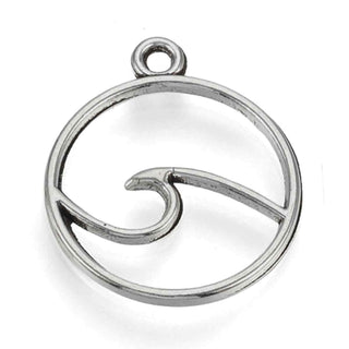 Dije Ola de Mar en Marco Circular Calado Tono Plata Envejecida 23x20mm | 10 uds