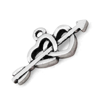Dije Corazones Entrelazados Calados con Flecha de Cupido Tono Plata Envejecida 22x12mm | 12 uds