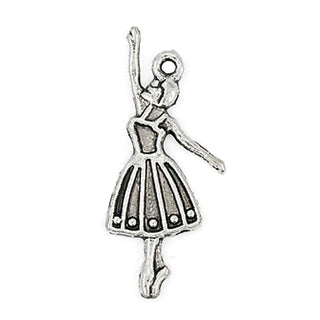 Dije Bailarina de Ballet en Pose de Danza Clásica Tono Plata Envejecida 32x13mm | 6 uds