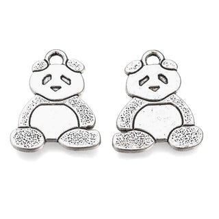 Dije Panda Sentado con Contraste Texturizado Tono Plata Envejecida 26x21mm | 2 uds