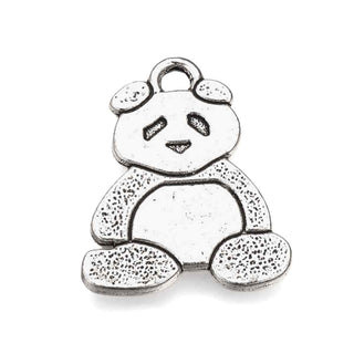 Dije Panda Sentado con Contraste Texturizado Tono Plata Envejecida 26x21mm | 2 uds