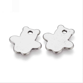 Dije Silueta de Oso Lisa con Pasador Integrado Tono Plata Envejecida 18x18mm | 6 uds