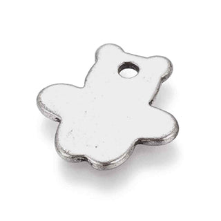 Dije Silueta de Oso Lisa con Pasador Integrado Tono Plata Envejecida 18x18mm | 6 uds