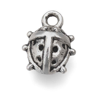 Dije Mariquita con Caparazón de Puntos y Reverso Cóncavo Tono Plata Envejecida 11x8.5mm | 12 uds