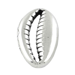 Dije Pasador de Conchita Cauri Marina con Abertura y Reverso Cóncavo Tono Plata Envejecida 23x13mm | 10 uds