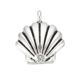 Dije Conchita Marina de Almeja con Nervaduras en Relieve y Reverso Cóncavo Tono Plata Envejecida 16.5x14mm | 11 uds