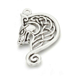Dije Cabeza de Lobo Estilo Celta y Reverso Estriado Tono Plata Envejecida 35x25mm | 1 ud