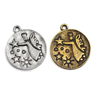 Dije Medallón Circular con Ángel Tono en Plata o Bronce Envejecida 21x25mm | 3 uds