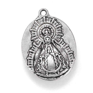 Dije Medallón Ovalado con Nuestra Señora Aparecida Tono Plata Envejecida 27x20mm | 3 uds