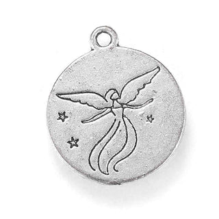 Dije Ángel de la Guarda en Medallón Circular Tono Plata Envejecida 21x18mm | 5 uds