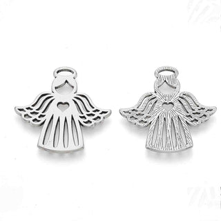 Dije Ángel con Corazón y Túnica de Franjas Caladas Tono Plata Envejecida 27x27.5mm | 2 uds