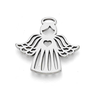 Dije Ángel con Corazón y Túnica de Franjas Caladas Tono Plata Envejecida 27x27.5mm | 2 uds