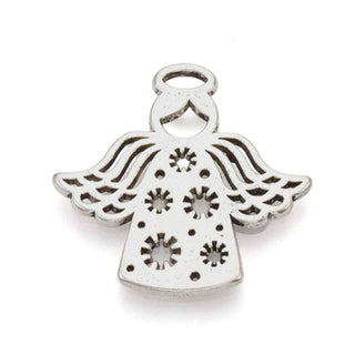 Dije Ángel con Túnica de Estrellas Caladas y Reverso Estriado Tono Plata Envejecida 27x27.5mm | 2 uds