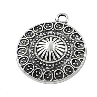 Dije Mandala Redondo con Relieves Radiales y Cenefa de Puntos Tono Plata Envejecida 25x21mm | 4 uds