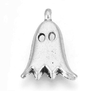 Dije Fantasma con Ojos Calados y Borde Ondulado Tono Plata Envejecida 20x13.5mm | 8 uds