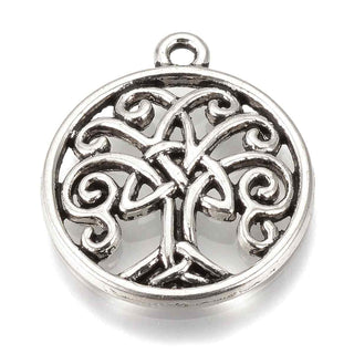 Dije Árbol de la Vida Celta con Ramas de Nudos Entrelazados Tono Plata Envejecida 23.5x20mm | 4 uds