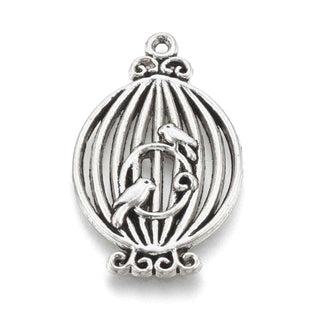 Dije Jaula de Aves Vintage con Silueta Calada y Volutas Barrocas Tono Plata Envejecida 34x21mm | 3 uds