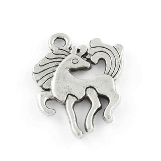 Dije Unicornio en Galope con Crin Ondulada Tono Plata Envejecida 20x16mm | 8 uds