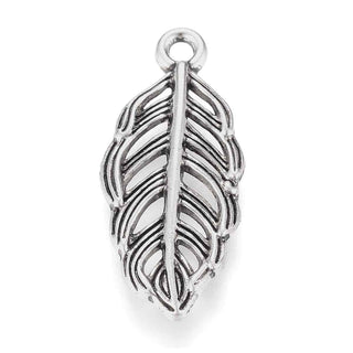 Dije Hoja Ranurada Tono Plata Envejecida 25x11mm | 10 uds