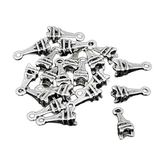 Dije Torre Eiffel Tridimensional de Cuatro Caras con Enrejado Texturizado Tono Plata Envejecida 13x4.5mm | 16 uds